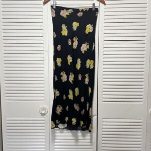 Free People Kendall Black Y2K Maxi Skirt with Yellow and Pink Floral Size XS